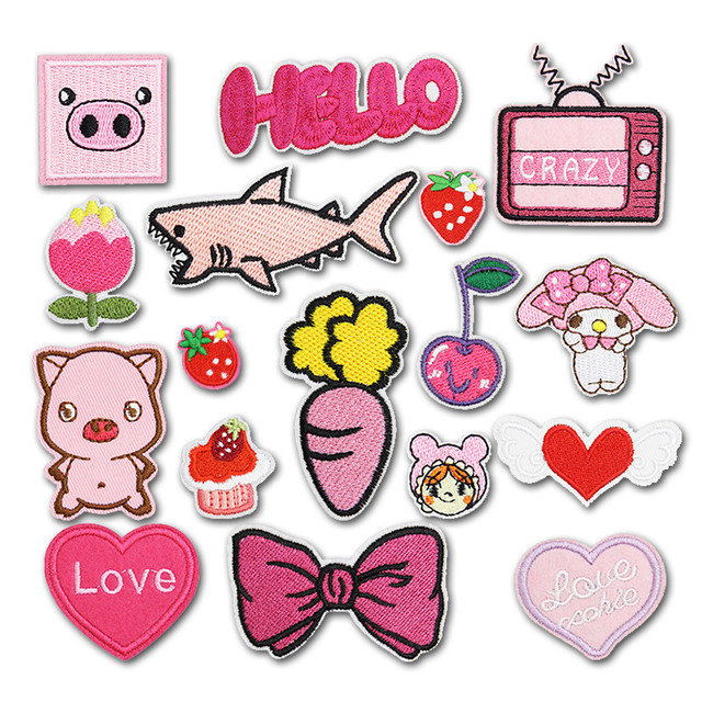 cartoon pink girly heart cute embroidery patch for clothes